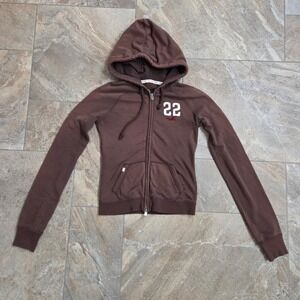 Y2K‎ Hollister Womens Brown Full Zip Hoodie 22 Graphic Size M